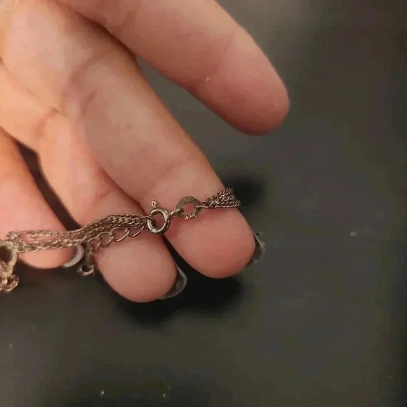 8.5”, Sterling silver 925 handmade curb multi chain bracelet with hearts - Picture 6 of 7